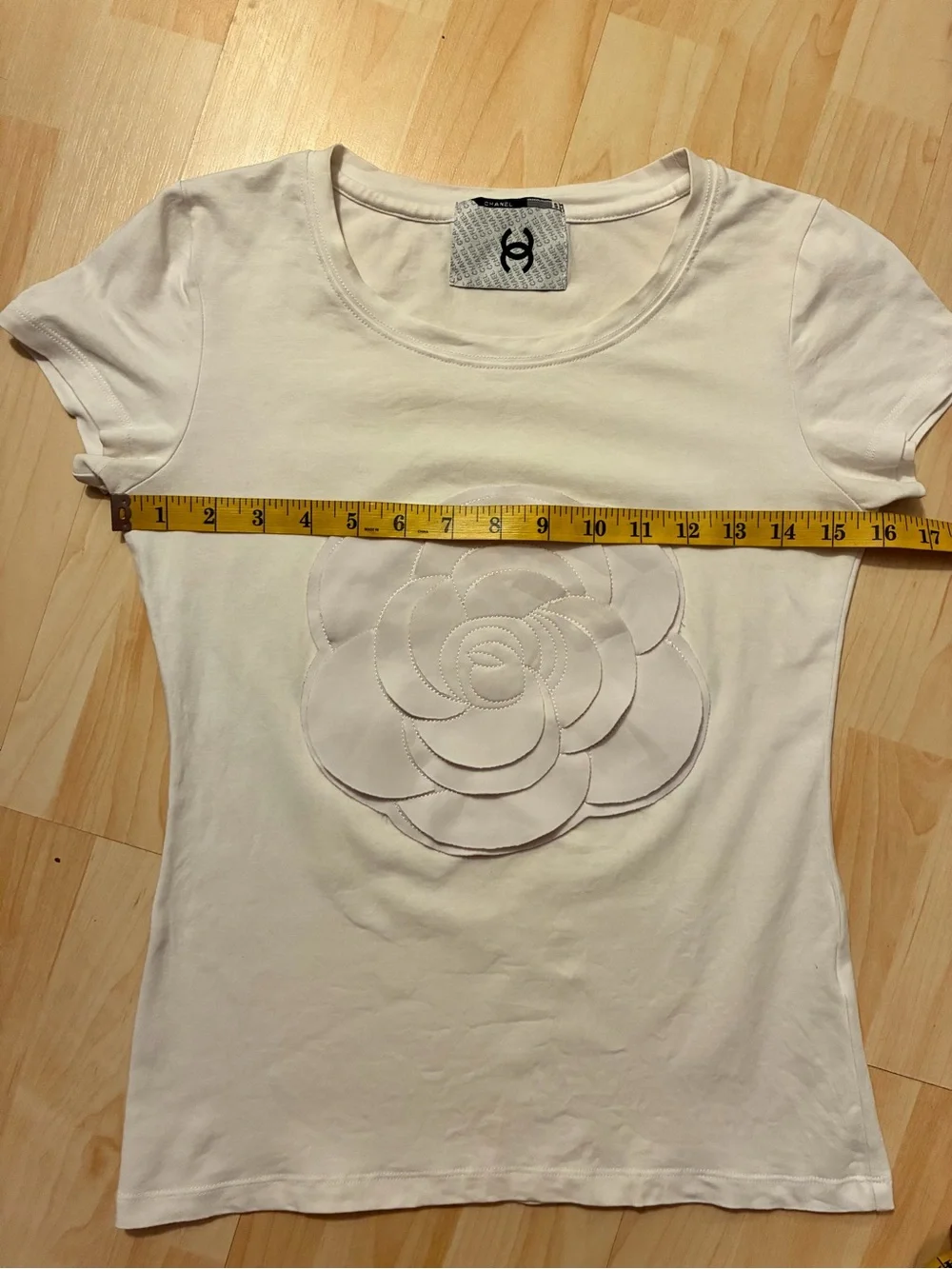 Chanel White Camellia 3D Patchwork Cotton T-Shirt